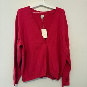 A New Day Women XXL Pink V-Neck Button Front Cardigan Sweater NWT